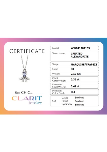 Clarit Jewellery Beyaz Altın Created Alexandrite Taşlı Markiz Kolye modelleri