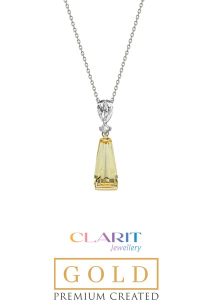 So CHIC Created Light Yellow Canary Taşlı Clarit Serisi 14 Ayar Sarı Altın Trapez Kolye