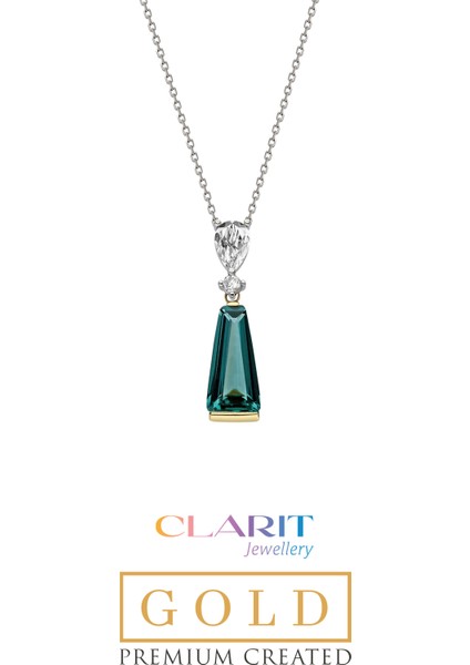 So CHIC Created Paraiba Taşlı Clarit Serisi 14 Ayar Sarı Altın Trapez Kolye