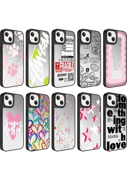 iPhone 14 - Uyumlu Aynalı Desenli Kamera Korumalı Parlak Gkm Mirror Kapak-Kalp