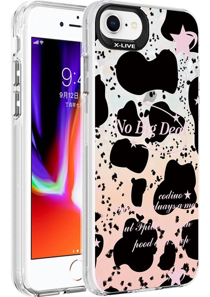 iPhone 8 - Uyumlu Mermer Desenli Gkm Marbello Kapak-Siyah-Beyaz