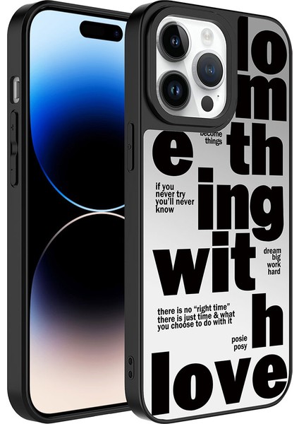 iPhone 14 Pro - Uyumlu Aynalı Desenli Kamera Korumalı Parlak Gkm Mirror Kapak-Love