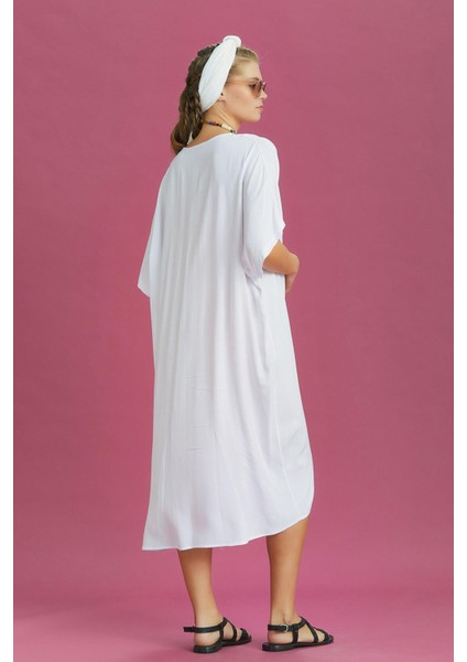 V Yaka Önü Düğümlü Yarasa Kol Elbise fırsatları