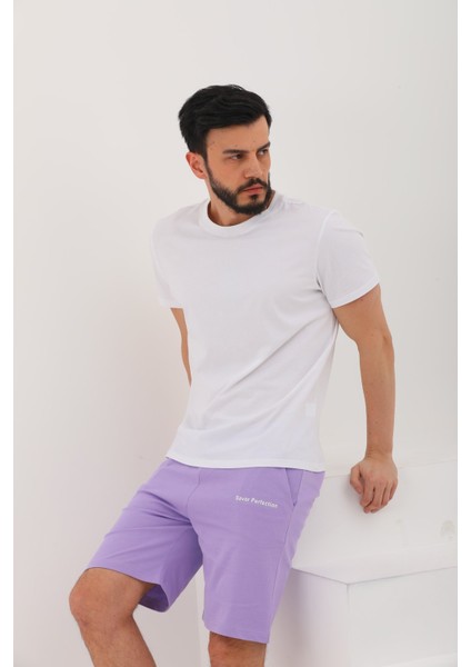 Erkek Regular Fit (Normal Kesim) %100 Pamuklu Şort-Lila