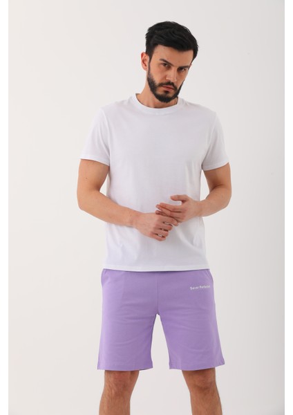 Erkek Regular Fit (Normal Kesim) %100 Pamuklu Şort-Lila