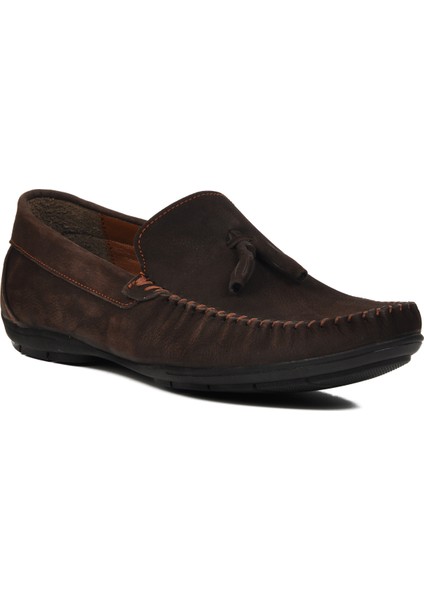 D7218 Kahve Nubuk Deri Erkek Loafer Ayakkabı