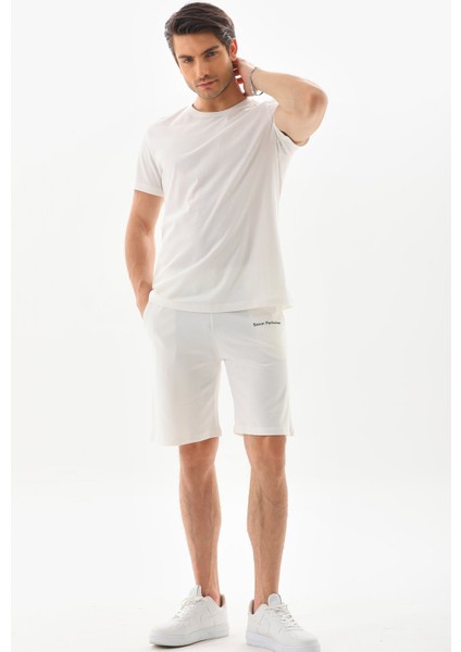 Erkek Regular Fit %100 Pamuk Şort-Beyaz