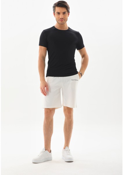 Erkek Regular Fit %100 Pamuk Şort-Beyaz