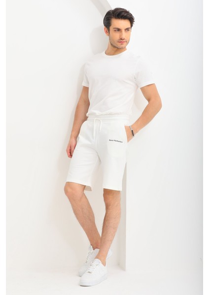 Erkek Regular Fit %100 Pamuk Şort-Beyaz