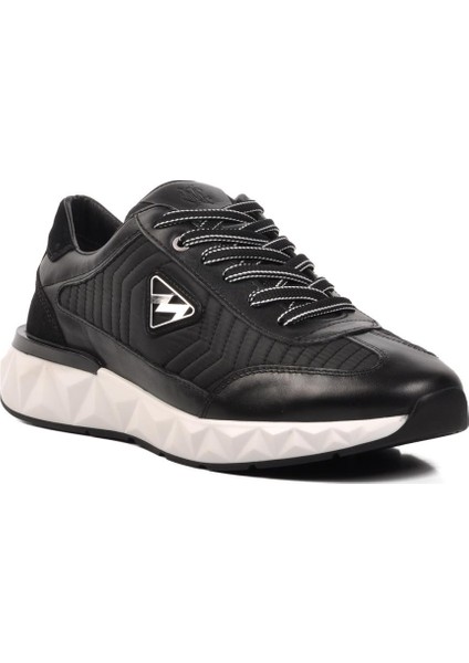 152-19498 Siyah-Beyaz Deri Erkek Sneaker