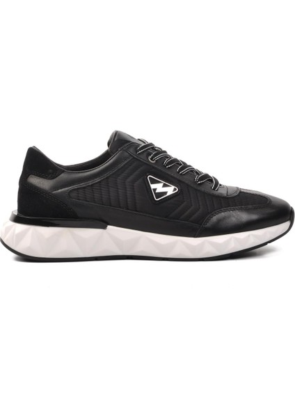 152-19498 Siyah-Beyaz Deri Erkek Sneaker