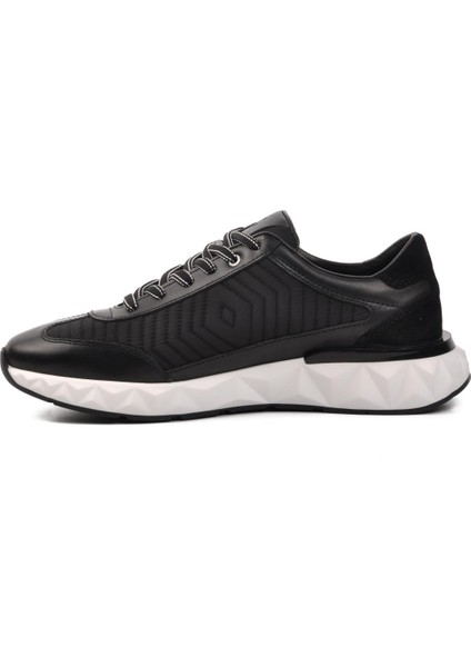 152-19498 Siyah-Beyaz Deri Erkek Sneaker