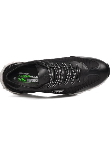 152-19498 Siyah-Beyaz Deri Erkek Sneaker