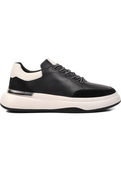 152-19559 Siyah-Beyaz Deri Erkek Sneaker