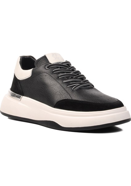 152-19559 Siyah-Beyaz Deri Erkek Sneaker modelleri