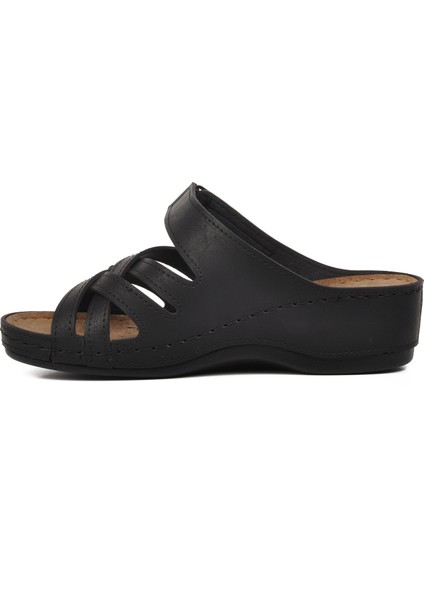 09-977 Siyah Kadın Dolgu Topuk Terlik fiyatları