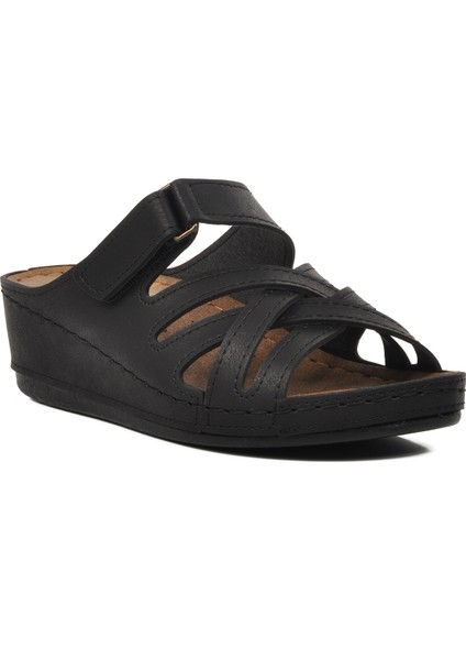 09-977 Siyah Kadın Dolgu Topuk Terlik modelleri