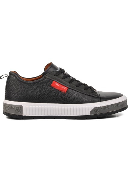 152-15076 Siyah-Beyaz Deri Erkek Sneaker