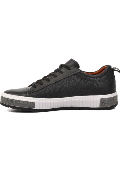 152-15076 Siyah-Beyaz Deri Erkek Sneaker