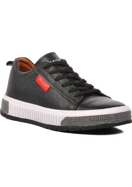 152-15076 Siyah-Beyaz Deri Erkek Sneaker