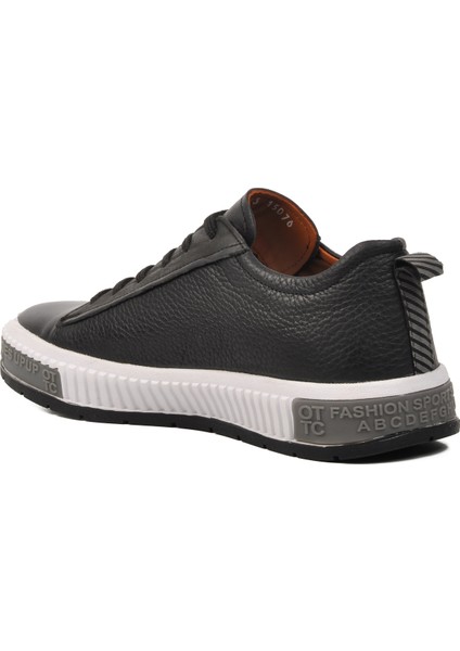 152-15076 Siyah-Beyaz Deri Erkek Sneaker