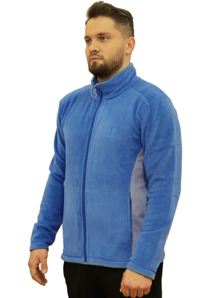 JXLY-PLR10-INDGRİ Çift Renk Indigo-Gri Tam Fermuarlı Unisex Polar