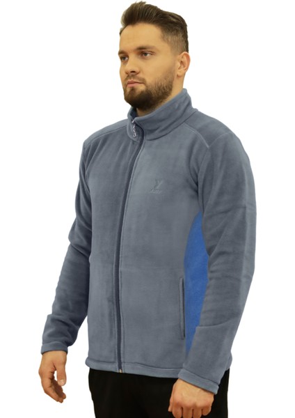 JXLY-PLR07-GRİINDG Çift Renk Gri-Indigo Tam Fermuarlı Unisex Polar