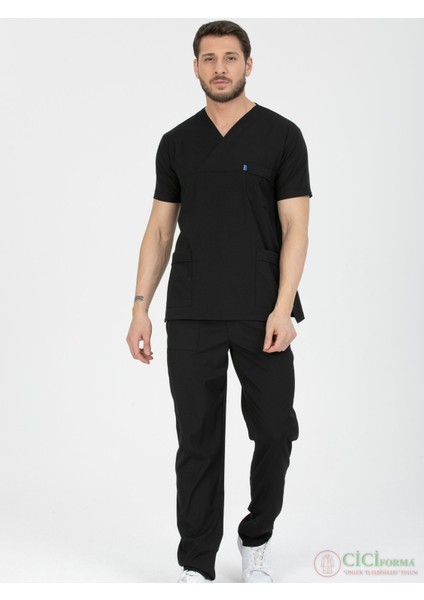 Zarf Yaka Likralı Siyah Erkek Takım