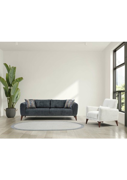 Lima Üçlü + Berjer Set - Koyu Gri/bej