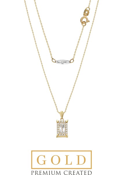 14 Ayar Sarı Altın Premium Created Sertifikalı 42 cm Baget Taşlı Kolye fiyatları