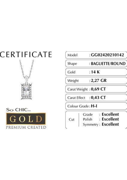 14 Ayar Sarı Altın Premium Created Sertifikalı 42 cm Baget Taşlı Kolye modelleri