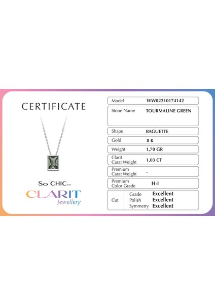 So CHIC Created Tourmaline Taşlı Clarit Serisi 8 Ayar Beyaz Altın Baget Kolye
