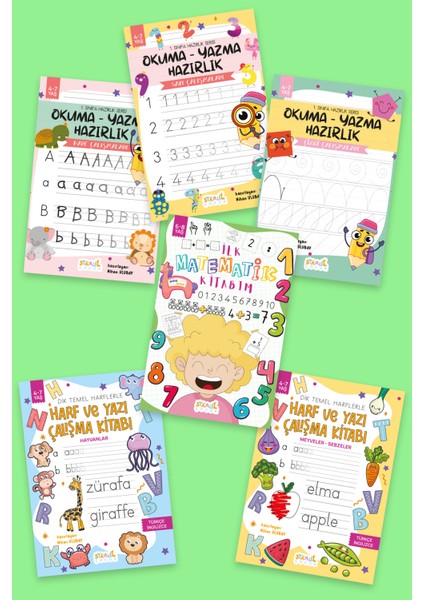 1. Sınıfa Hazırlık Serisi Okuma - Yazma Hazırlık - 6 Kitap (Harf - Yazı - Çizgi - Matematik)