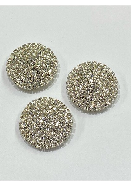 Taşlı Düğme /taşlı Klipsli Düğme/ 3 Lü Set/ 2,7 cm Gümüş