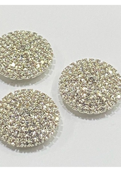 Taşlı Düğme /taşlı Klipsli Düğme/ 3 Lü Set/ 2,7 cm Gümüş