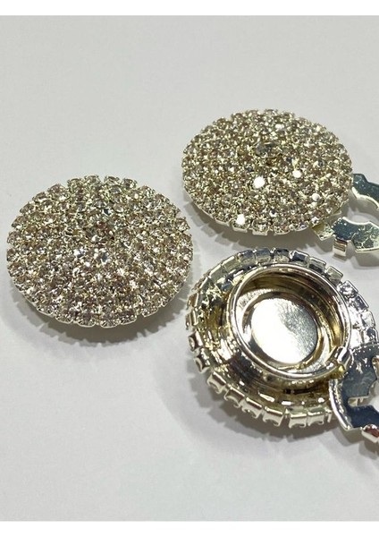 Taşlı Düğme /taşlı Klipsli Düğme/ 3 Lü Set/ 2,7 cm Gümüş