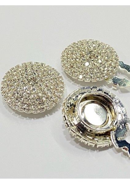 Taşlı Düğme /taşlı Klipsli Düğme/ 3 Lü Set/ 2,7 cm Gümüş