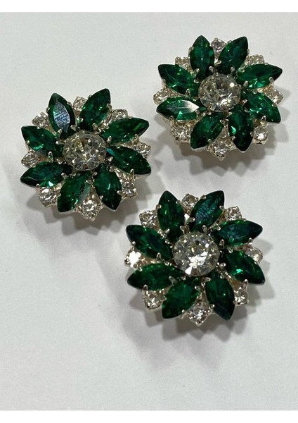 Taşlı Düğme /taşlı Klipsli Düğme/ 3 Lü Set/ 2,5 cm Zümrüt