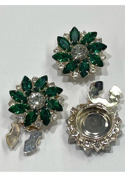 Taşlı Düğme /taşlı Klipsli Düğme/ 3 Lü Set/ 2,5 cm Zümrüt fiyatları