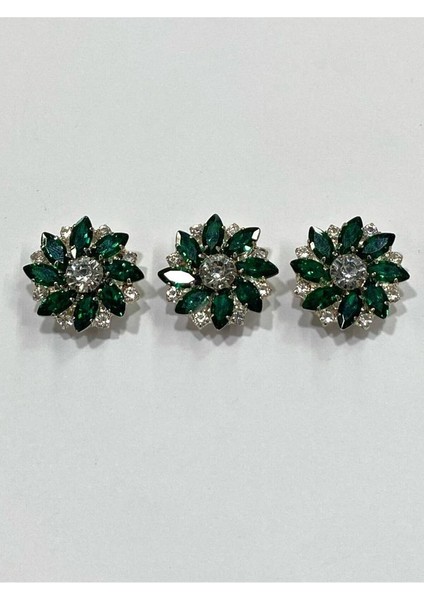 Taşlı Düğme /taşlı Klipsli Düğme/ 3 Lü Set/ 2,5 cm Zümrüt fırsatları