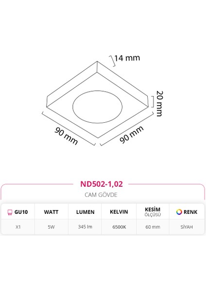 Sıva Altı Cam Spot Siyah ND502-1