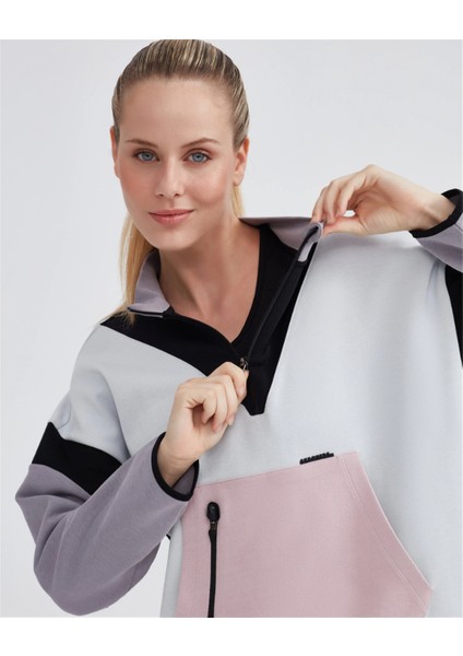 W 2xi-Lock Color Block Half Zip Sweatshirt Kadın Gri S232202-043 indirimleri