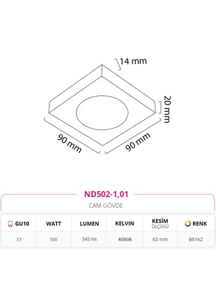 Sıva Altı Cam Spot ND502-1