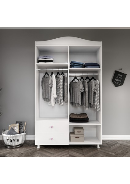 Angel Pembe Kulplu 5 Bölmeli 2 Çekmeceli Gardrop fiyatları