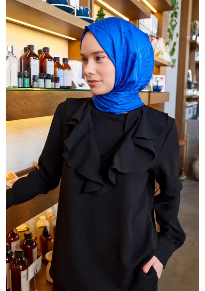 Ipeksi Jakar Lisa Şal Zikzak Desen - Saks Mavi