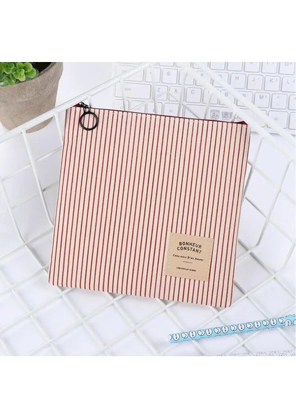 Net Stil Minilarge Kapasiteli Tuval Kısa Stil Izgara ve Çizgili Kalem Kutusu Kırtasiye Okul Kaynağı Kalem Kutusu Çantası (Yurt Dışından)