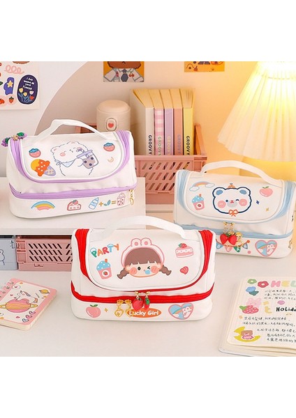 Bifeng Shop Kırmızı Stil Yeni Kawaii Kalem Çantası Sevimli Kalem Kutusu 2 Katmanlı Yüksek Kapasiteli Kalemler Kılıfı Ücretsiz 1 Pc Kendi Başına Yap Çıkartma Okul Kırtasiye Kız Hediyeler (Yurt Dışından)