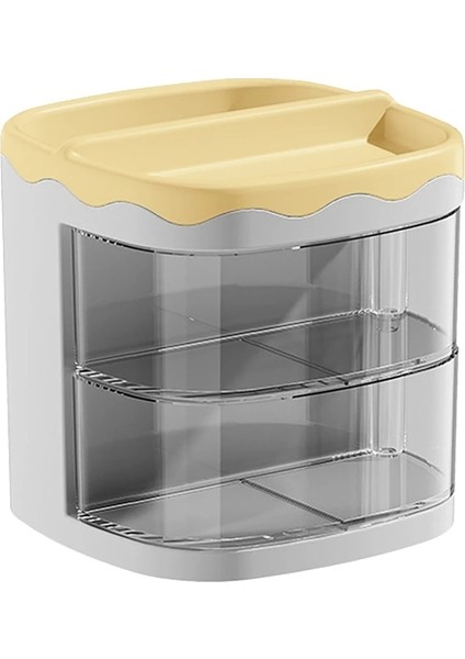 OSS27855YW Tarzı Pratik Çok Fonksiyonlu Masa Düzenleyici Kalem Tutucu Çift Katmanlar Dönen Kalemler Depolama Rafı Öğrenci Kozmetik Depolama Rafı (Yurt Dışından)