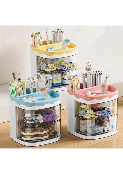 OSS27855YW Tarzı Pratik Çok Fonksiyonlu Masa Düzenleyici Kalem Tutucu Çift Katmanlar Dönen Kalemler Depolama Rafı Öğrenci Kozmetik Depolama Rafı (Yurt Dışından) fiyatları