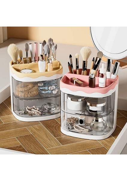 OSS27855YW Tarzı Pratik Çok Fonksiyonlu Masa Düzenleyici Kalem Tutucu Çift Katmanlar Dönen Kalemler Depolama Rafı Öğrenci Kozmetik Depolama Rafı (Yurt Dışından) modelleri